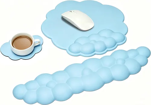 Vista 9 de JIKIOU Almohadillas de mouse Cloud de cuero, exquisito soporte de muñeca, cómodo reposamuñecas de espuma viscoelástica para computadora, laptop