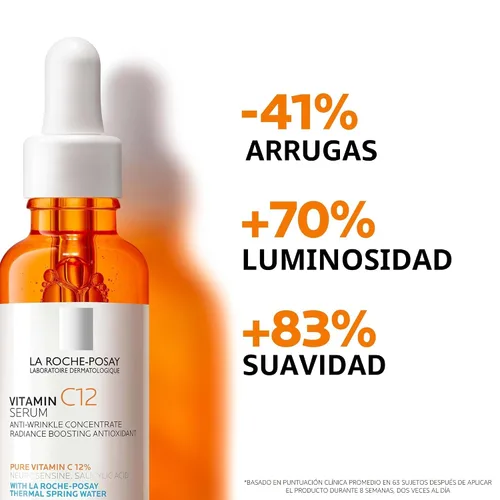 Vista 6 de La Roche-Posay Suero puro de Vitamina C al 12% para cara con ácido hialurónico y ácido salicílico, suero facial hidratante, aumenta la luminosidad