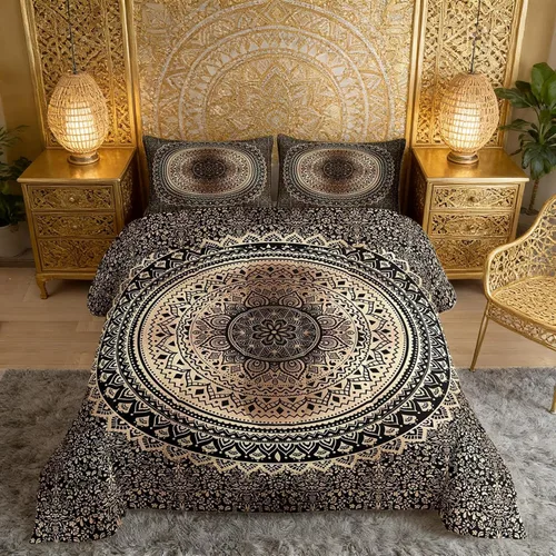 Vista 44 de Castle Fairy Juego de edredón con estampado azteca occidental, juego de ropa de cama geométrica a rayas marrones para niños y adolescentes
