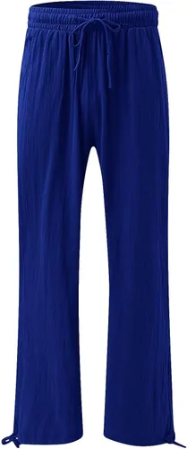 Vista 2 de SHAOBGE Pantalones palazzo de verano para mujer, cintura alta, pierna ancha, casual, cintura elástica, pantalones de playa con bolsillos