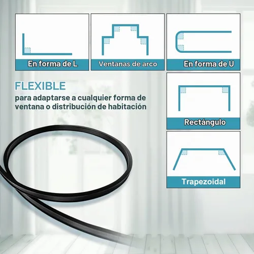 Vista 5 de KOLAKO Riel de cortina de techo, riel de cortina flexible y plegable para montaje en pared o techo, negro, sistema de rieles de cortina curvados