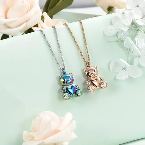 Vista 3 de shajwo Collar de Urna de Cremación de Oso de Peluche Joyería de Cenizas para Hombres y Mujeres Urna Conmemorativa de Corazón Reliquia Medallón