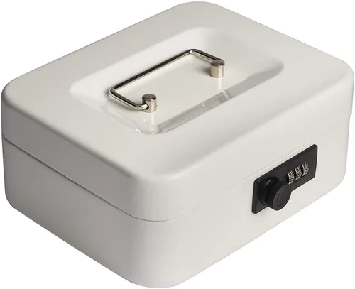 Vista 10 de Decaller Caja de dinero con cerradura de combinación, caja de seguridad de metal pequeña con bandeja de dinero, 7 4/5 x 6 4/5 x 3 3/5 pulgadas
