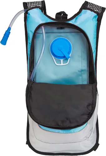 Vista 2 de Black Mountain Products Paquete de hidratación - Bolsa de agua de 2 litros con compartimento de almacenamiento extra grande Azul