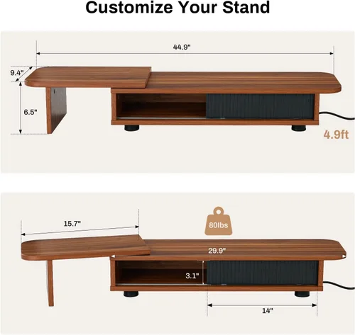Vista 7 de Artswish - Soporte elevador para monitor con estación de carga y luz RGB, soporte ajustable de doble monitor para escritorio, estante de escritorio