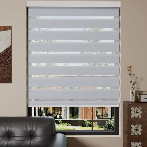 Vista 25 de MYshade Persianas enrollables de cebra opacas (85 %) con cordón para ventanas interiores, persianas de doble capa beige para dormitorio, baño, sala