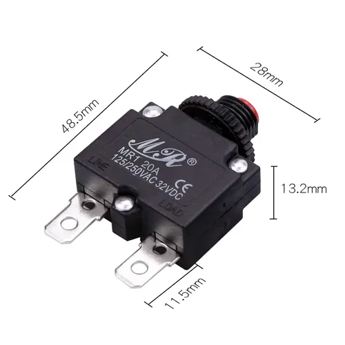 Vista 5 de Interruptores térmicos de 20 amperios, 125/250 V CA 32 V CC, botón de reinicio manual, protector de sobrecarga, interruptor de disyuntor de 20 A