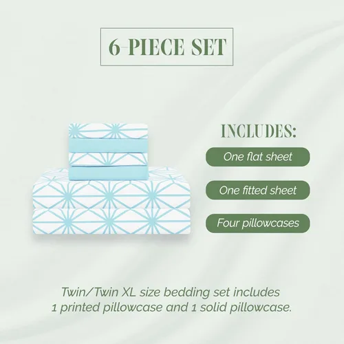 Vista 3 de Elegant Comfort Lujoso juego de sábanas de 4 piezas con patrón geométrico cúbico - 1500 microfibra de calidad premium - juego de ropa de cama más