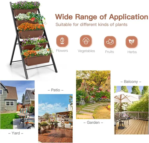 Vista 9 de S AFSTAR Macetero vertical de 5 niveles, cama de jardín elevada de 5 capas con 5 jardineras desmontables y marco de metal, contenedores elevados