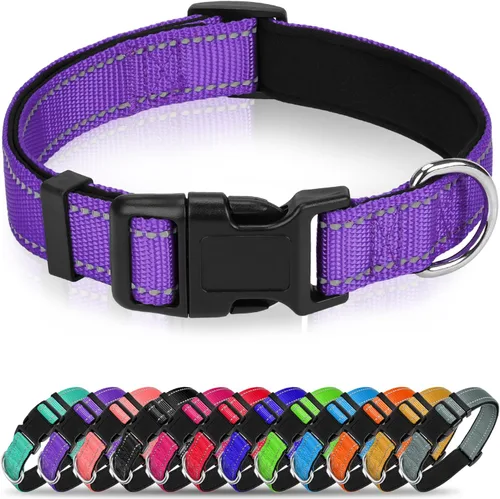 Vista 12 de Collar reflectante para perro, collar de neopreno suave de nailon acolchado para mascotas con hebilla de liberación rápida, diseño sin