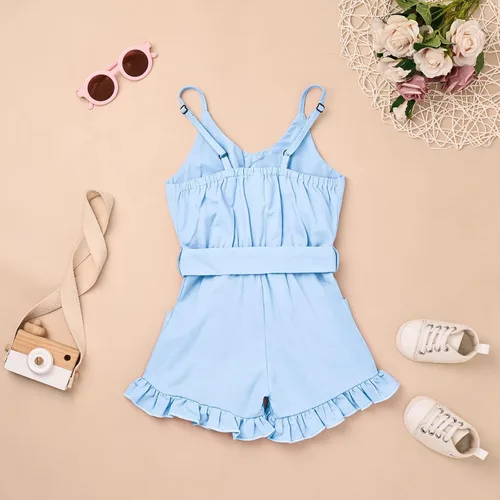 Vista 3 de Ropa para niña pequeña, con correa ajustable, sin mangas, de una pieza, con volantes, para verano, con bolsillo, de 6 meses a 5T