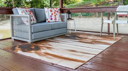 Vista 2 de Unique Loom - Alfombra colección de círculos abstractos, de transición para interiores y exteriores, beige, Polipropileno, Marrón/Gris