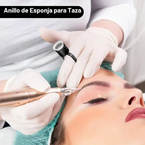 Vista 7 de Vasos de anillo de tinta, 50 anillos de pigmento, anillos de pegamento de pigmento de microblading con copas de tinta de esponja, tapas