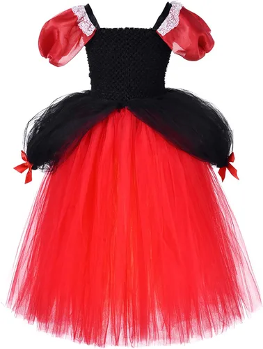 Vista 2 de Disfraz de reina de corazón,Disfraz de reina de corazón para niños,Conjunto de vestido rojo para niña