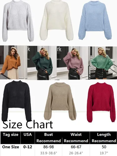 Vista 6 de Simplee Women's Oversized Cropped Sweater Lantern Long Sleeve Loose Knit Pullover Sweater