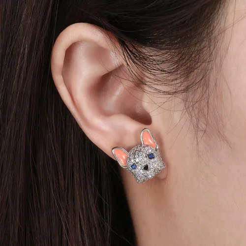 Vista 4 de Frenchie Dog Earrings for Women by Ginger Lyne Cubic Zirconia French Bulldog or Boston Terrier Stud Earrings for Her Fashion Jewelry Gifts for Dog