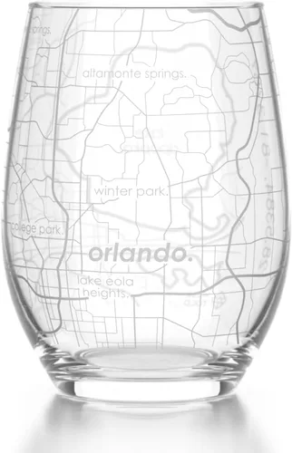 Vista 53 de Well Told Copa de vino sin tallo grabada con mapa de Atlanta, Georgia (15 oz, transparente) - Mapa de ciudad grabado, vaso personalizado, regalos