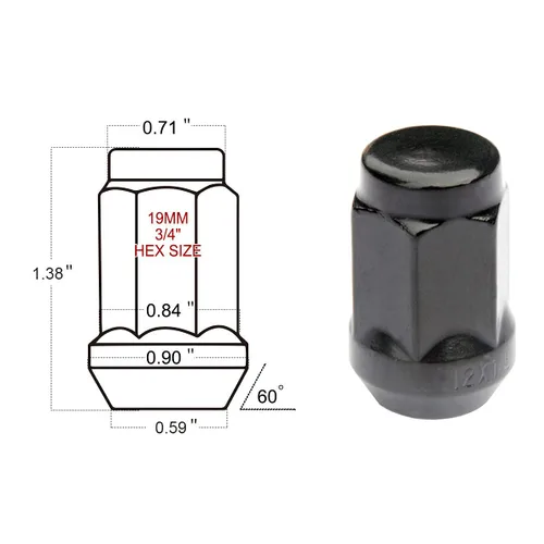 Vista 3 de 20 tuercas hexagonales negras de 1/2 a 20 pulgadas compatibles con ruedas Jeep Ford-Dodge Lincoln de 5 lengüetas, tuercas de 1/2 pulgada de altura