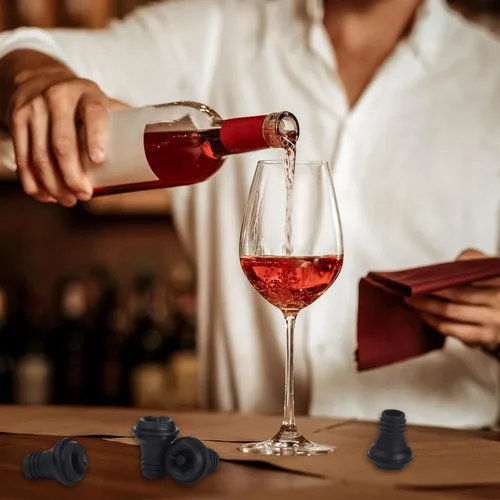 Vista 7 de Honoson 6 tapones de vino con bomba resellable, ahorro de silicona al vacío, práctico para suministros de cocina, herramientas de botella (negro)