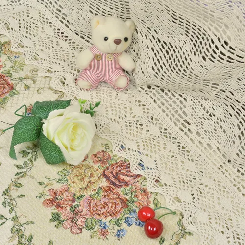 Vista 4 de ABREEZE Juego de ropa de cama vintage de algodón con ganchillo, colcha floral de encaje beige con fundas de almohada, 3 piezas, tamaño Queen