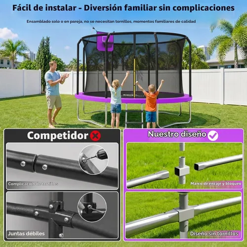 Vista 5 de Outdoor Trampoline with Net for Kids 10FT 12FT 14FT 15FT 16FT Púrpura
