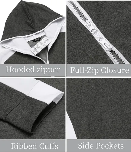 Vista 5 de COOFANDY Enterizo con capucha para hombre, overol con cremallera completa y bolsillos tipo canguro, talla XXL
