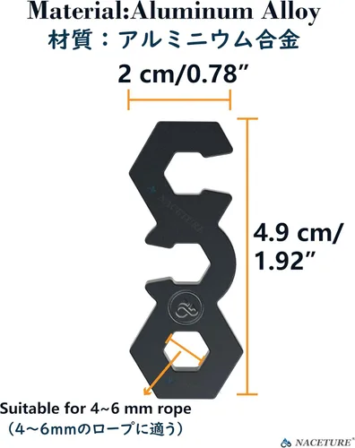 Vista 5 de NACETURE Tensor de cuerda de aleación de aluminio para tienda de campaña Guyline Cord Adjuster para acampar, senderismo, mochilero