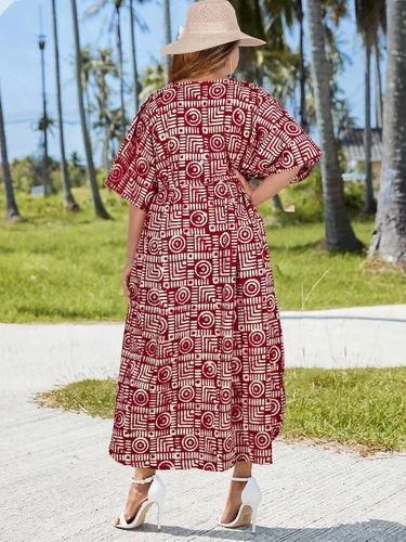 Vista 4 de HAPPY BAY Batik Caftan - Vestido largo con bolsillos, ropa de dormir para mujer, talla grande