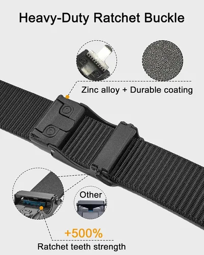 Vista 3 de EZL Men's Ratchet Tactical Belt, 1.5" Nylon Web Work Belt with Automatic Slide Buckle, Adjustable Trim to Fit