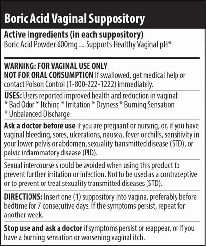 Vista 6 de Natureland Supositorios vaginales de ácido bórico para mujeres, 600 mg, 40 unidades, fabricados en Estados Unidos, cuidado femenino