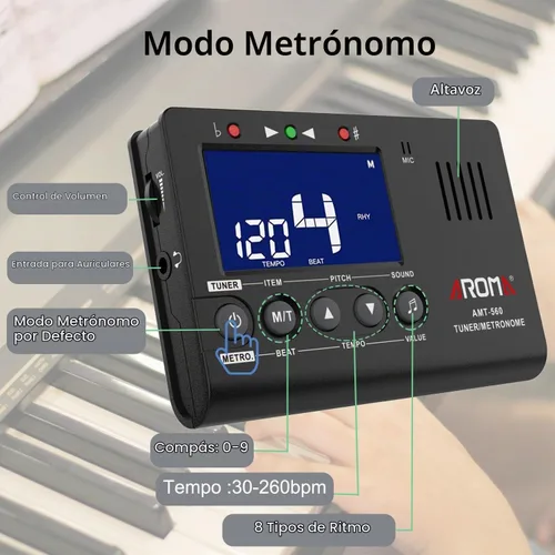 Vista 2 de Generador de tono digital de metrónomo, herramienta musical 3 en 1 con micrófono de clip de contacto para guitarra, bajo, violín, ukelele cromático