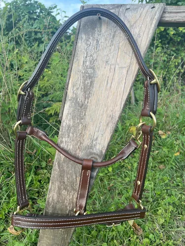 Vista 4 de Leaders - Cabestro de cuero para caballos con placa de nombre grabada personalizada para caballo