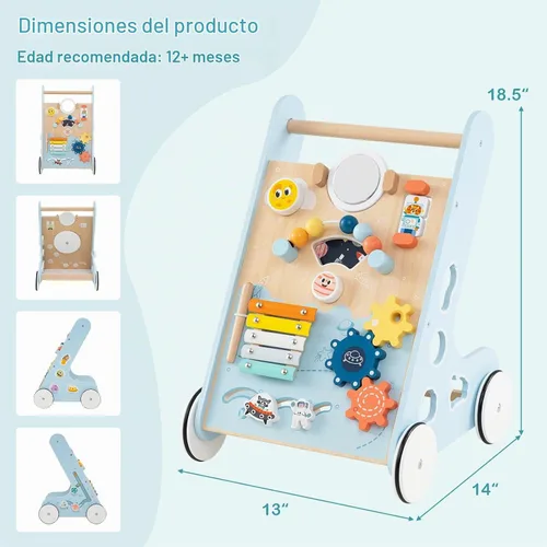 Vista 7 de INFANS Andador de madera para bebés con centro de actividades, andador