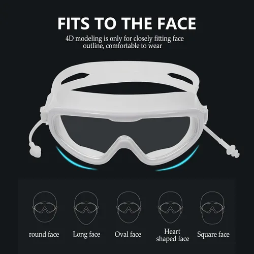 Vista 4 de GANAZONO Adult Swim Goggles Waterproof Silicone Swim Glasses Anti-fog Swimming Equipment White Frame for Swimming Training and Water Sports