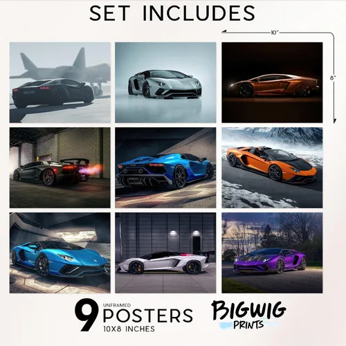 Vista 2 de BigWig Prints - Pósteres Lamborghini Aventador, arte de pared de superdeportivo genial para niños y entusiastas de los automóviles, decoración