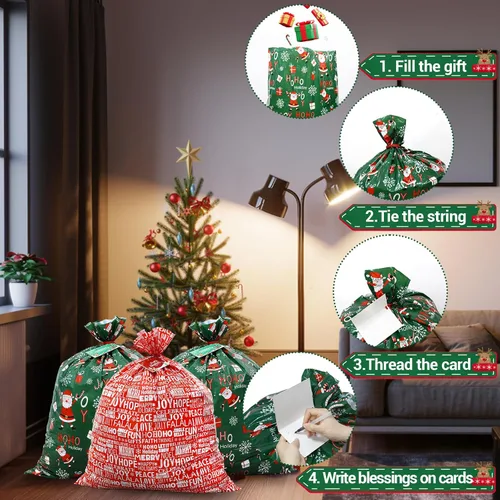 Vista 5 de ROSAUI Bolsas grandes de regalo de Navidad y tarjetas de regalo de Navidad, 3 bolsas de regalo de Navidad (44.09 x 35.43 pulgadas), bolsa de regalo