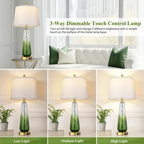 Vista 2 de Lámparas de mesa de vidrio para sala de estar, lámparas de noche modernas con puertos USB A+C, lámpara de mesita de noche de control táctil