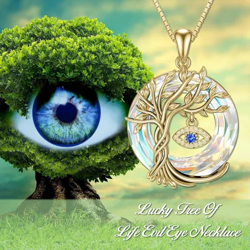 Vista 3 de TOUPOP Evil Eye Necklace 925 Sterling Silver Tree of Life Circle Crystal Pendant Necklace Protection Jewelry Amulet Christmas Gifts for Women Her