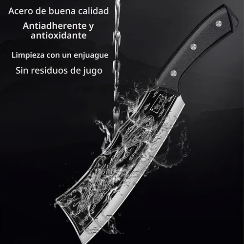 Vista 4 de Cuchillo de asesinato de dragón, Chopper tallado en forma de dragón, cuchillo de cocina Afilado, cuchillo de dragón negro, versión japonesa de acero