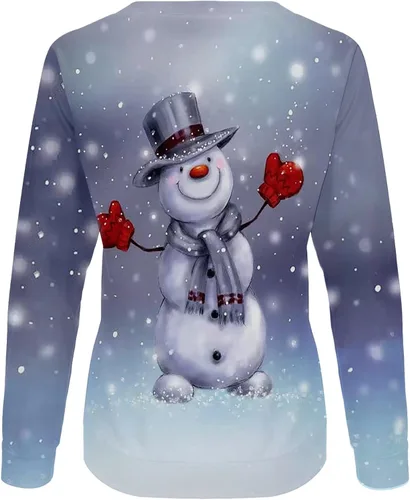 Vista 2 de UODSVP Camisetas de Navidad para mujer estilo casual de manga larga con estampado de cuello redondo sin botones para disfraz