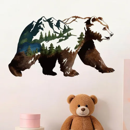 Vista 12 de Resama Arte de pared de oso de metal, animales del bosque, decoración rústica, decoración de desierto, adornos de montaña para sala de estar