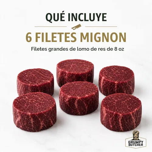 Vista 2 de Grumpy Butcher - Filetes de filete grande Mignon, paquete de 6 (8 onzas cada uno) – Filete de lomo de ternera tamaño Prime Steakhouse – Para entrega