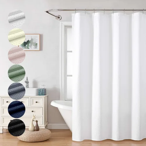 Vista 72 de OVZME Cortina de ducha de tela Berry Stall de 36 x 72 pulgadas, suave y gofre, pequeña cortina de ducha negra para baño con textura para un