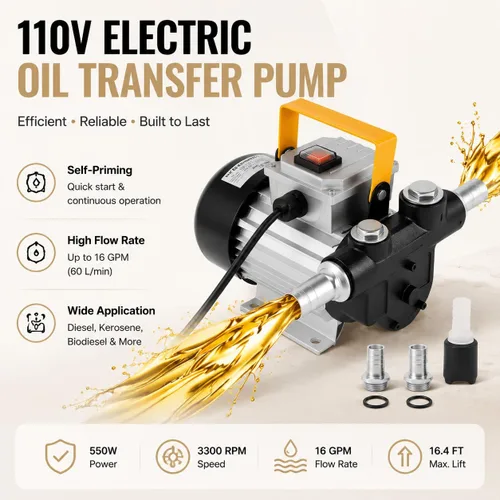 Vista 2 de 110V AC 16GPM 60L/min Bomba de transferencia de aceite, Bomba de aceite autocebante eléctrica, Bomba extractora de líquidos para diesel, queroseno