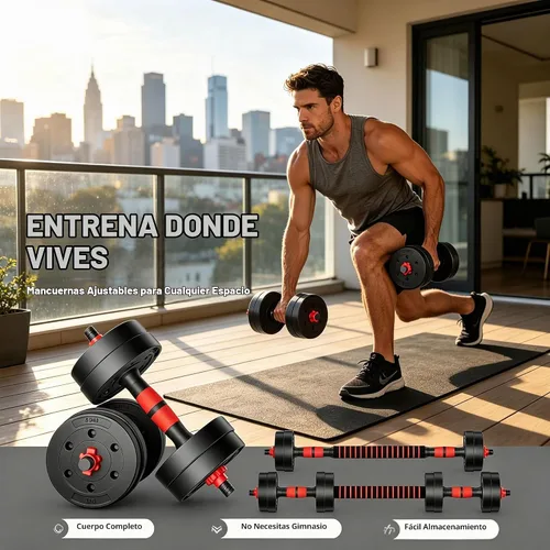 Vista 4 de Juego de mancuernas ajustables, juego de pesas libres de 5 a 44 libras con conector para mancuernas, opciones de flexión, ejercicios de fitness
