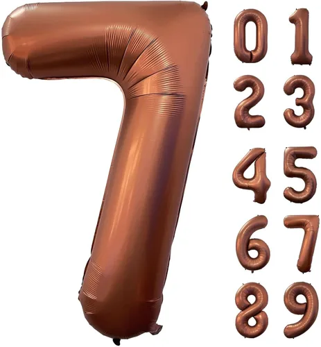 Vista 14 de Globo marrón café número 0 de 40 pulgadas, tamaño grande, papel de aluminio de Mylar retro, globos de helio marrón para fiesta de cumpleaños Café