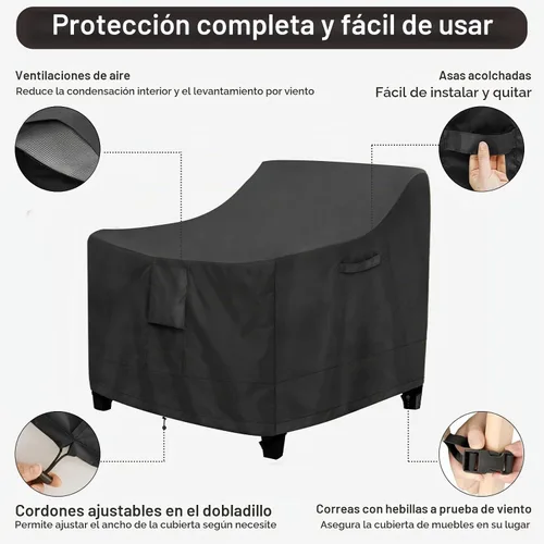 Vista 5 de PureFit Fundas para sillas de exterior, impermeables, para muebles de patio Negro