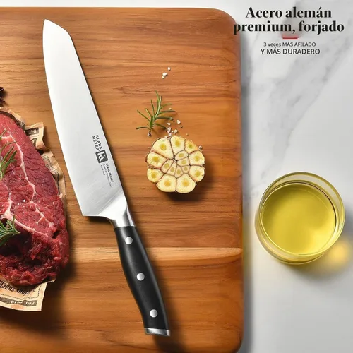 Vista 6 de Klaus Meyer Stahl - Juego de 8 cuchillos de cocina de acero alemán (negro)