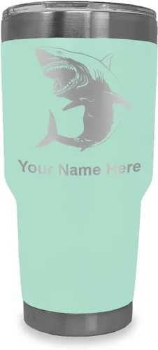 Vista 11 de LaserGram Vaso aislado al vacío de 20 onzas, gran tiburón blanco, grabado personalizado incluido (negro)