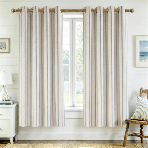 Vista 25 de DriftAway, cortinas de mezcla de lino estilo granja 100% opacas de 63 pulgadas de largo para dormitorio, cortinas de lino con rayas verticales